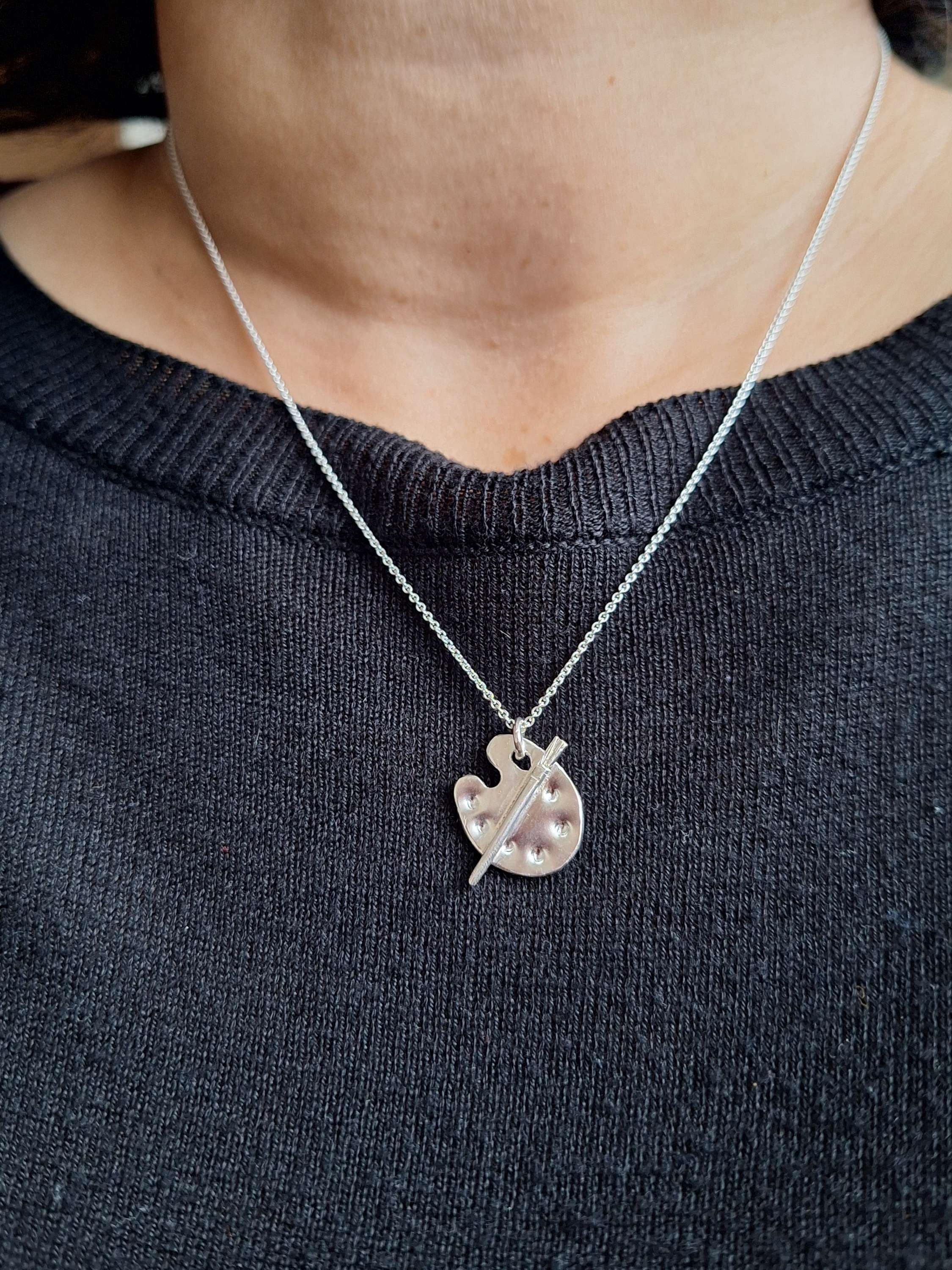 Sterling silver paint palette necklace