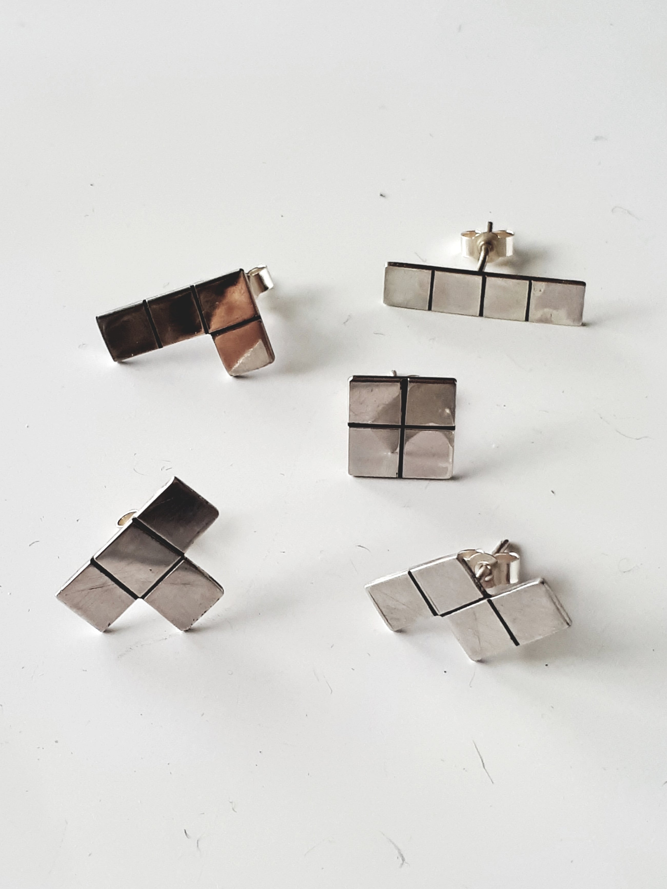 Sterling silver Tetris ear studs