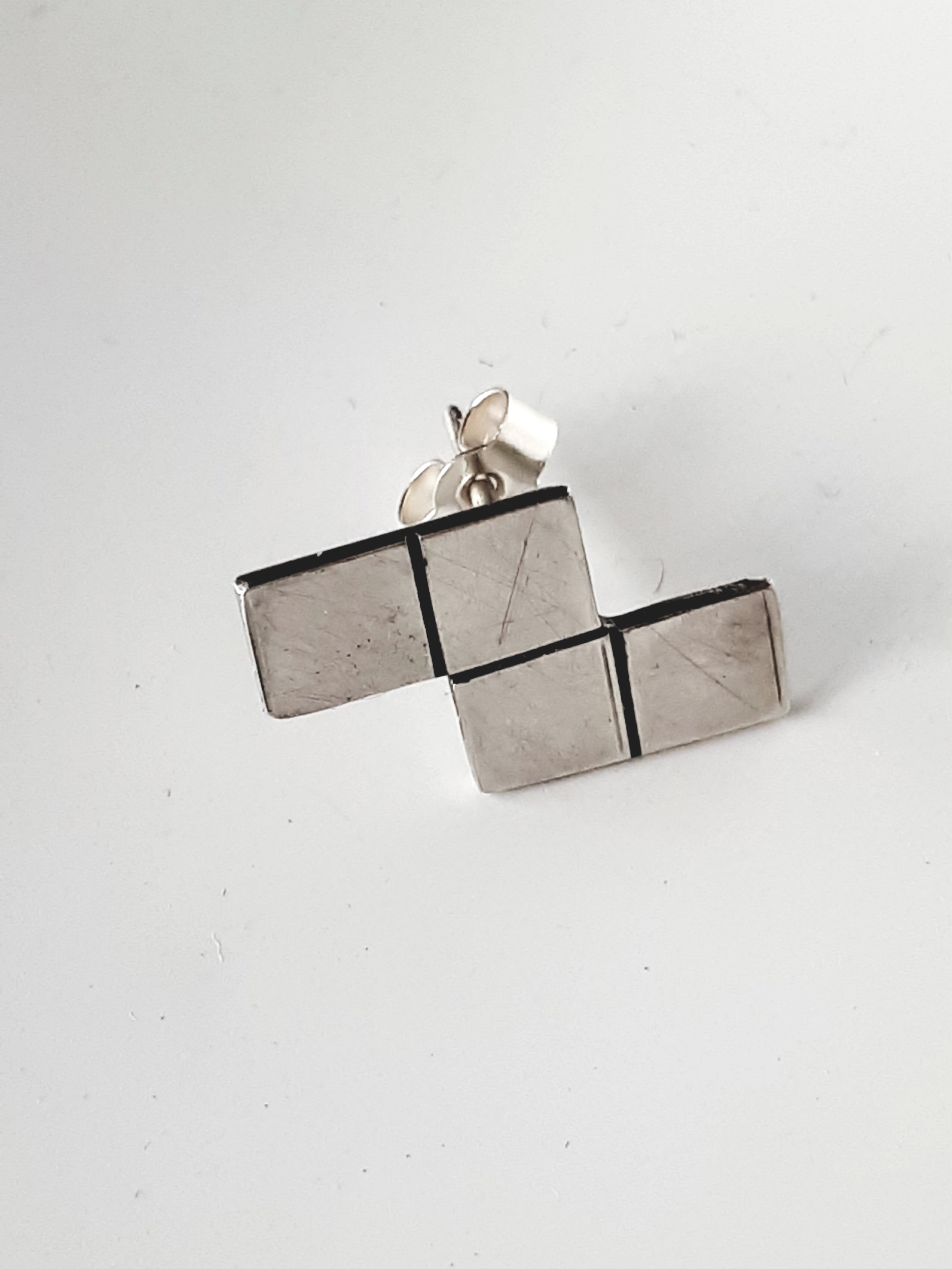Sterling silver Tetris ear studs