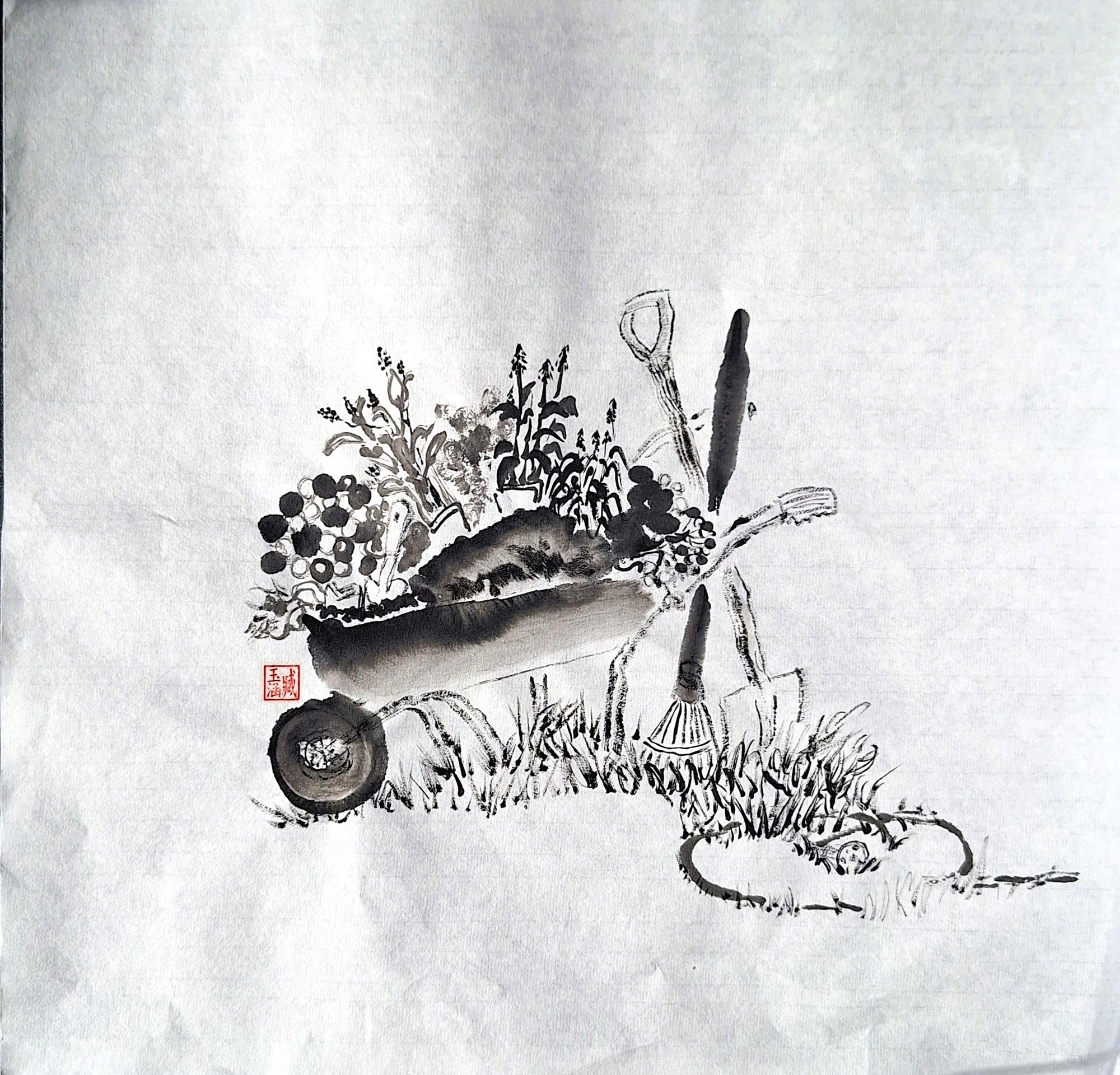 Chinese Ink Painting 'Wheelbarrel' - Origional Art Work