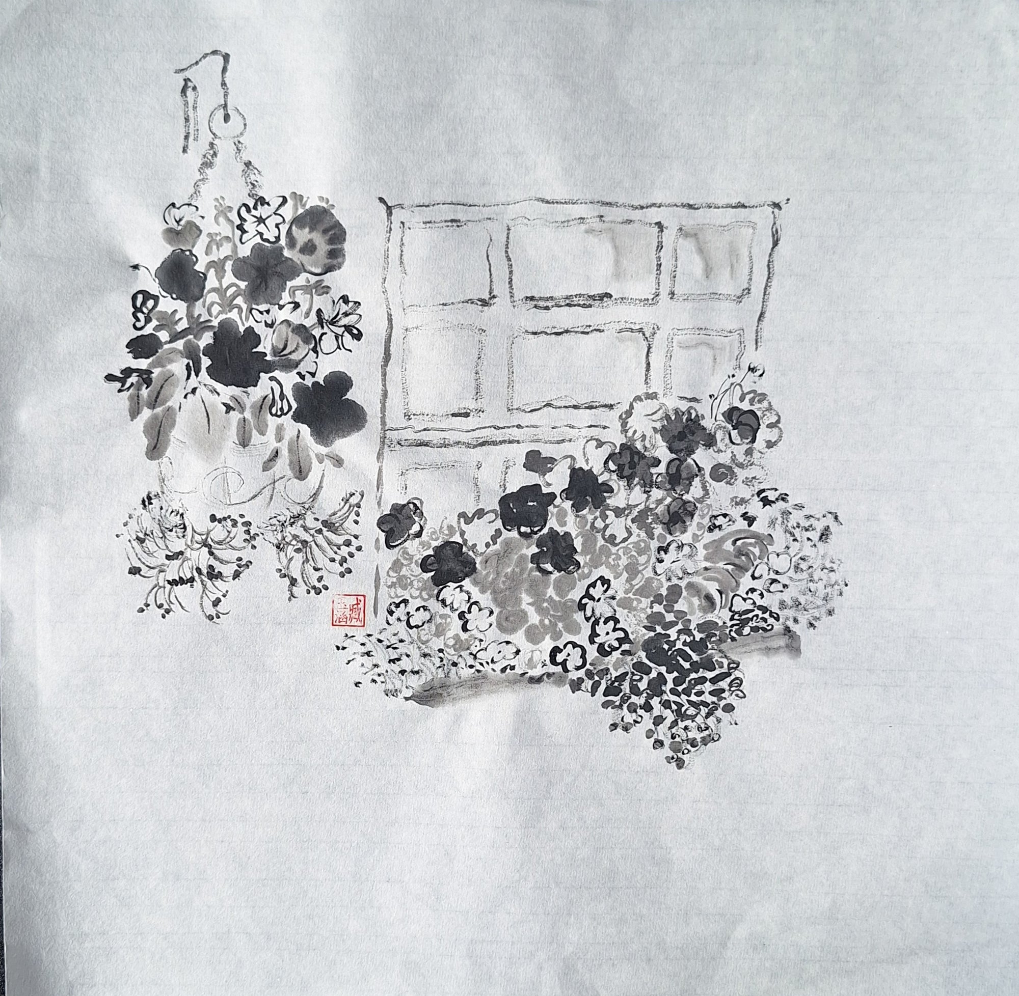 Chinese Ink Painting 'Windowbox' - Origional Art Work