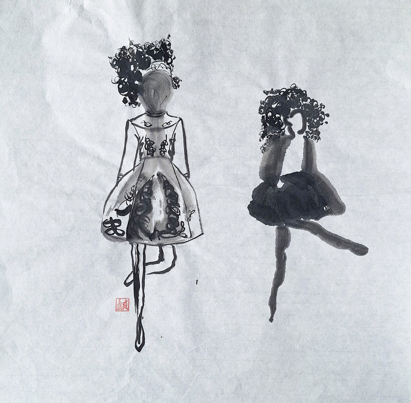 Chinese Ink Painting 'Itish Dancers' - Origional Art Work