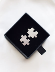 Sterling silver jigsaw puzzle ear studs