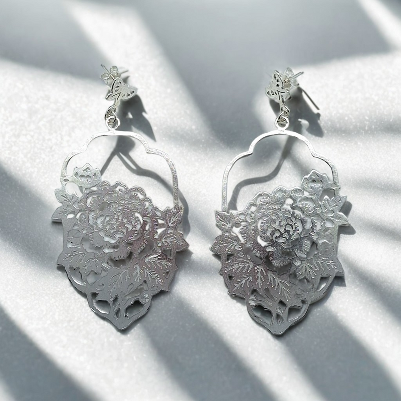 Sterling Silver Papercutting Lantern Statement Earrings