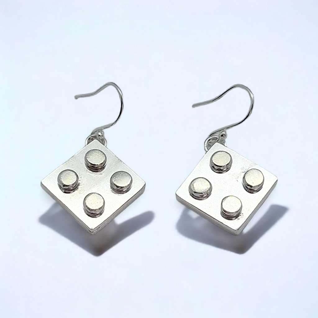 Sterling Silver Square Lego Earrings