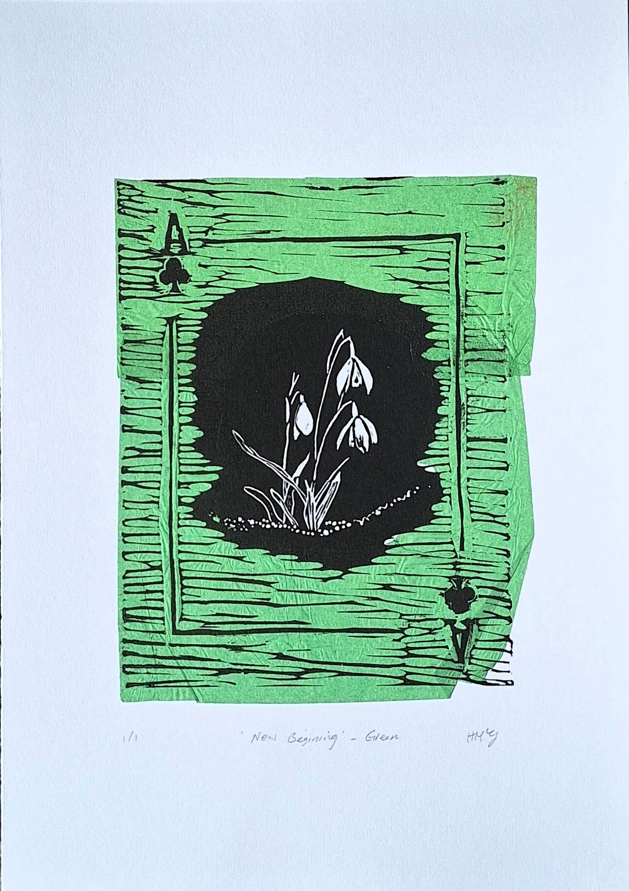 'New Begining' Linoprint with chiné collé - 3 unique work