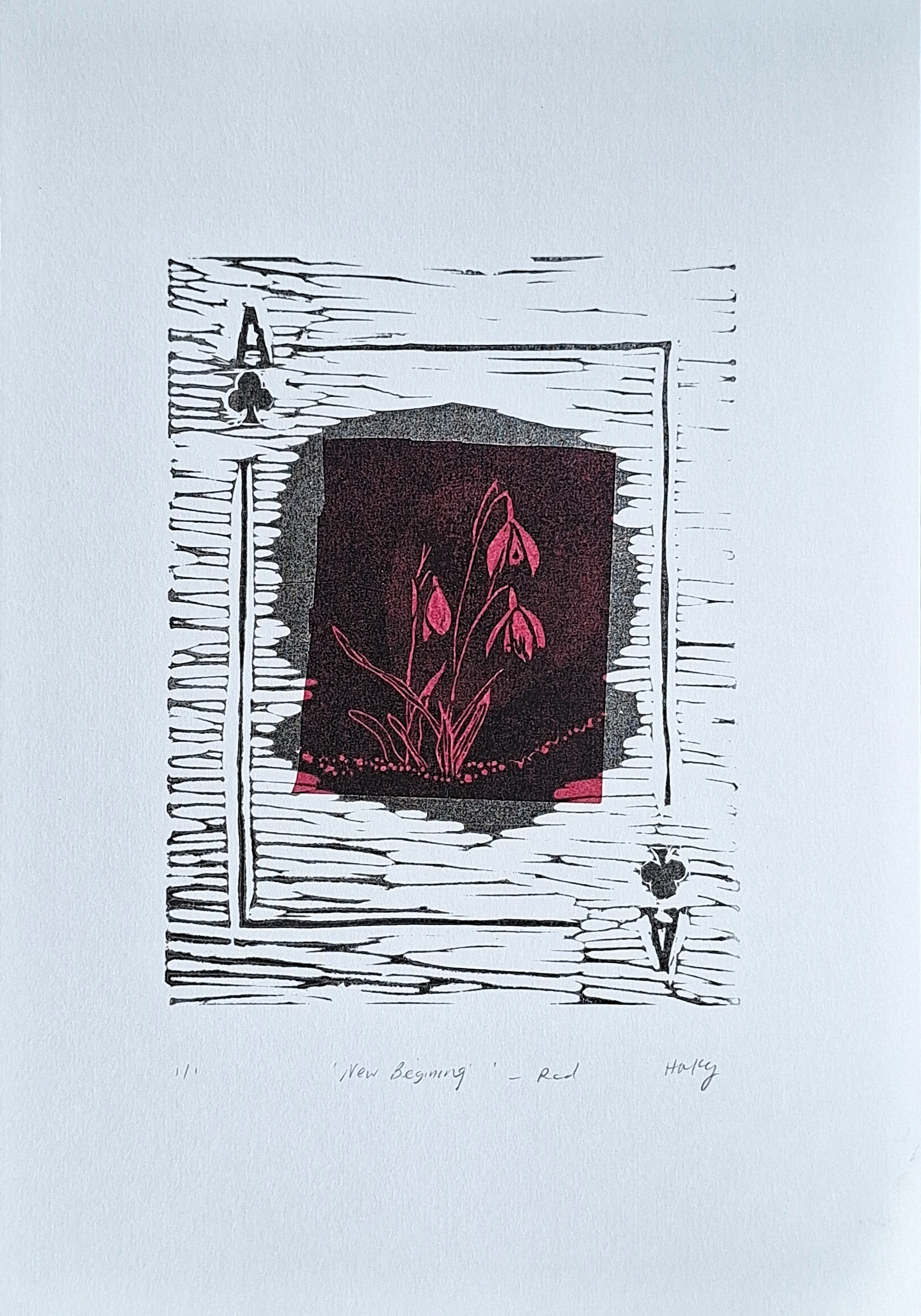 'New Begining' Linoprint with chiné collé - 3 unique work