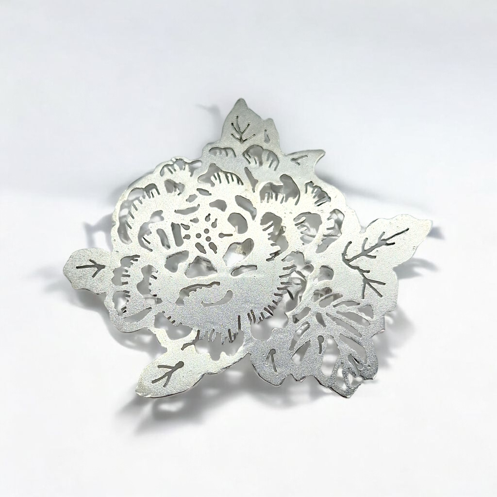 Sterling Silver Papercutting Rose Brooch