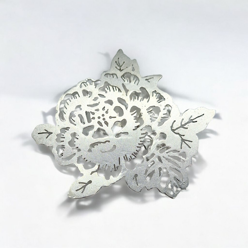 Sterling Silver Papercutting Rose Brooch