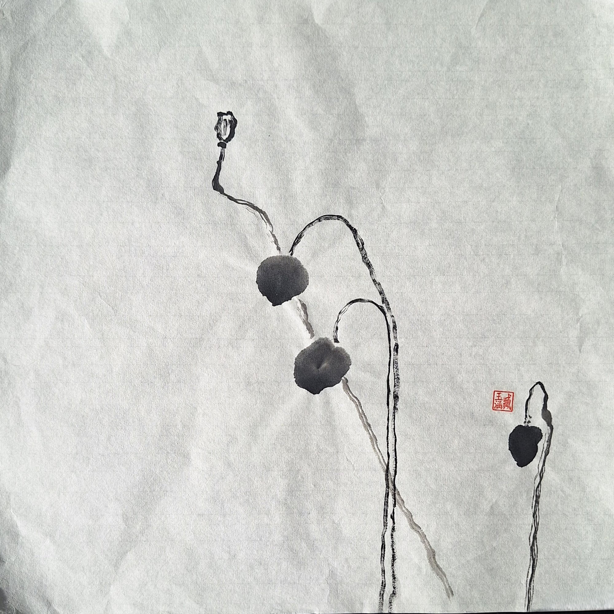 Chinese Ink Painting 'Poppies 4' - Origional Art Work