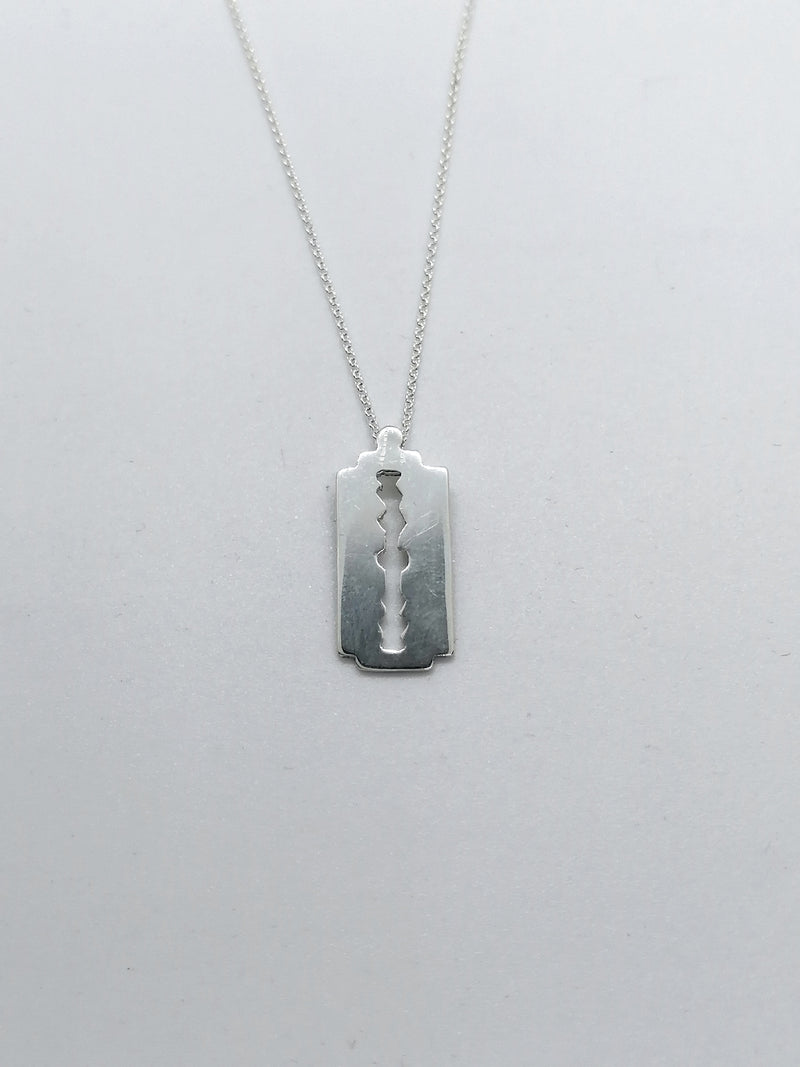 Sterling silver razor blade necklace