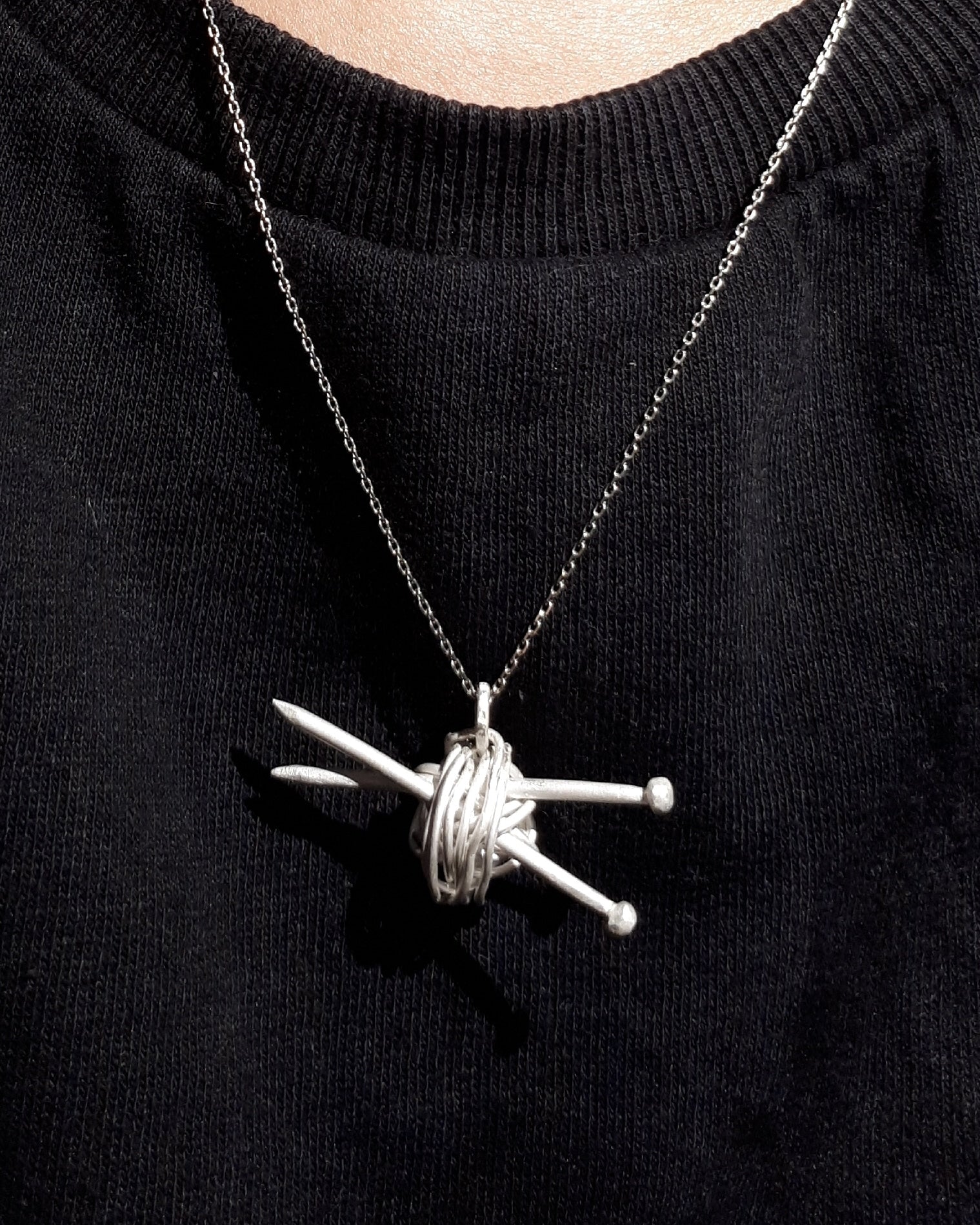 Sterling silver woollen ball with needles