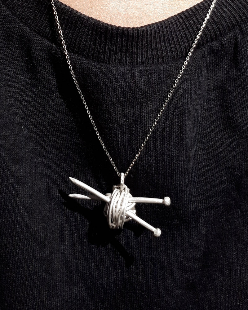 Sterling silver woollen ball with needles