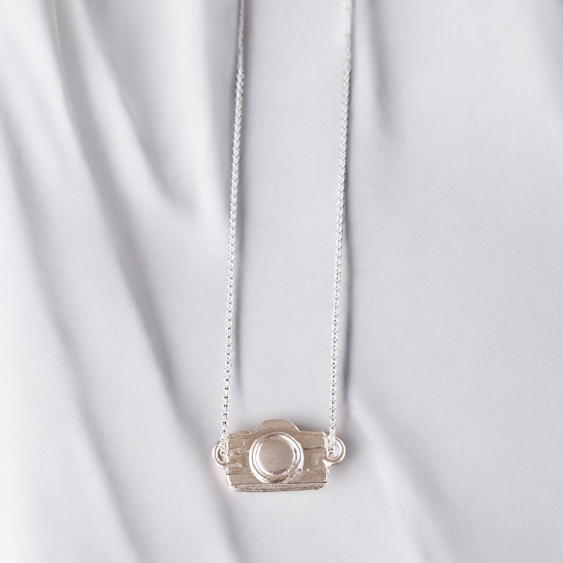 Sterling silver camera necklace