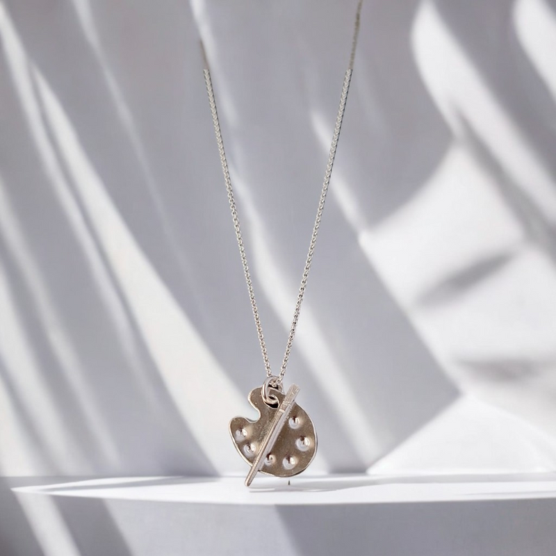 Sterling silver paint palette necklace