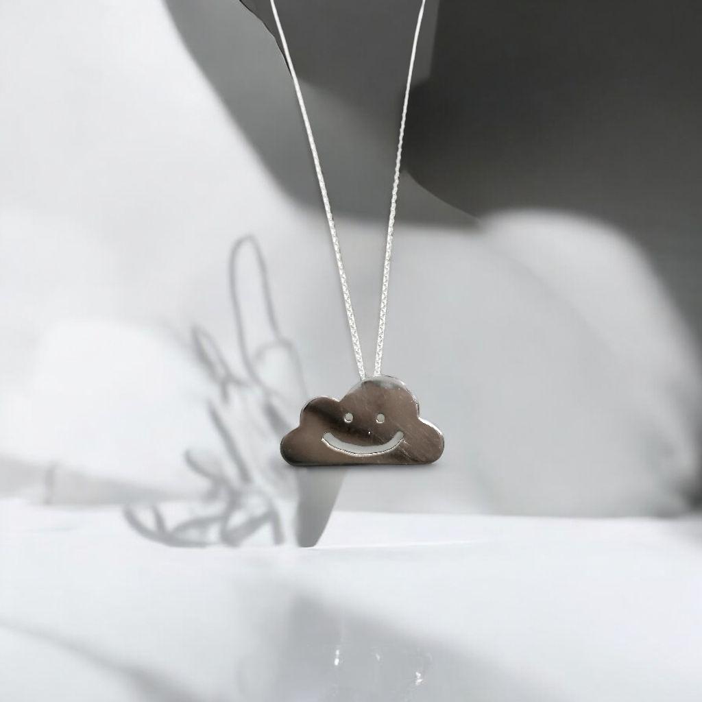 925 Sterling silver smiley cloud necklace