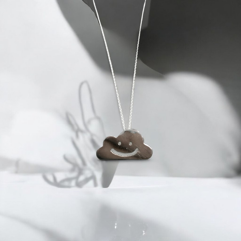 925 Sterling silver smiley cloud necklace