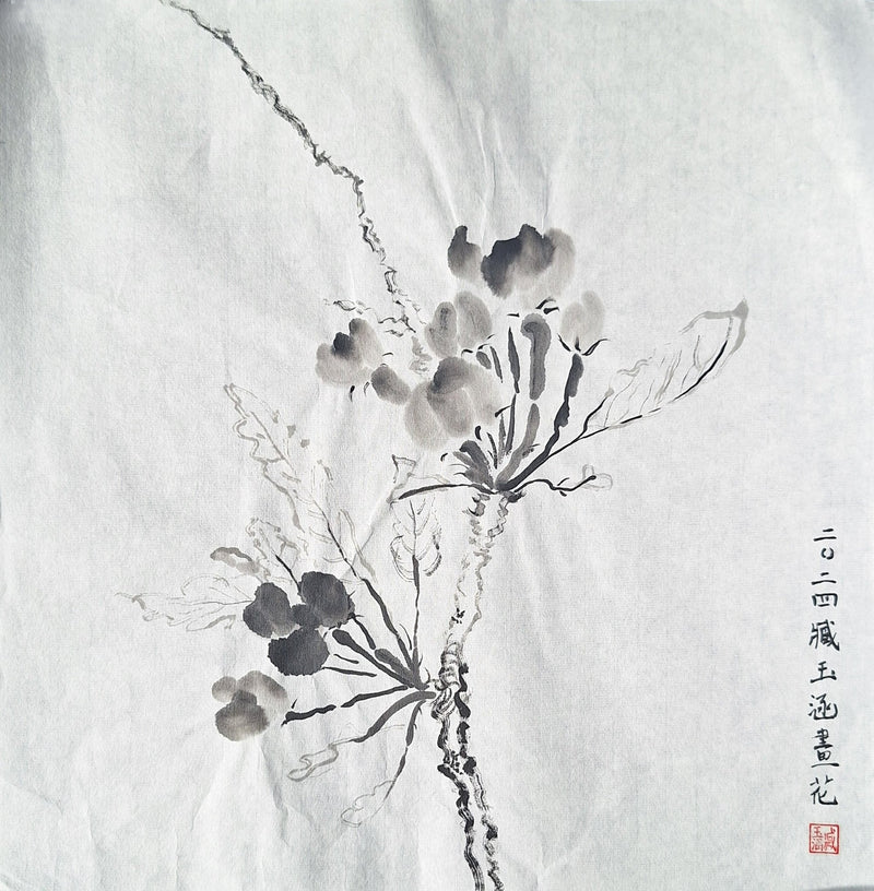 Chinese Ink Painting 'Apple Blossom 1' - Origional Art Work - Saw Framed