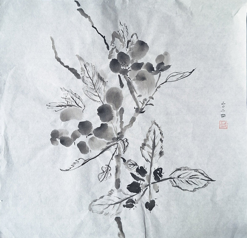 Chinese Ink Painting 'Apple Blossom 2' - Origional Art Work - Saw Framed