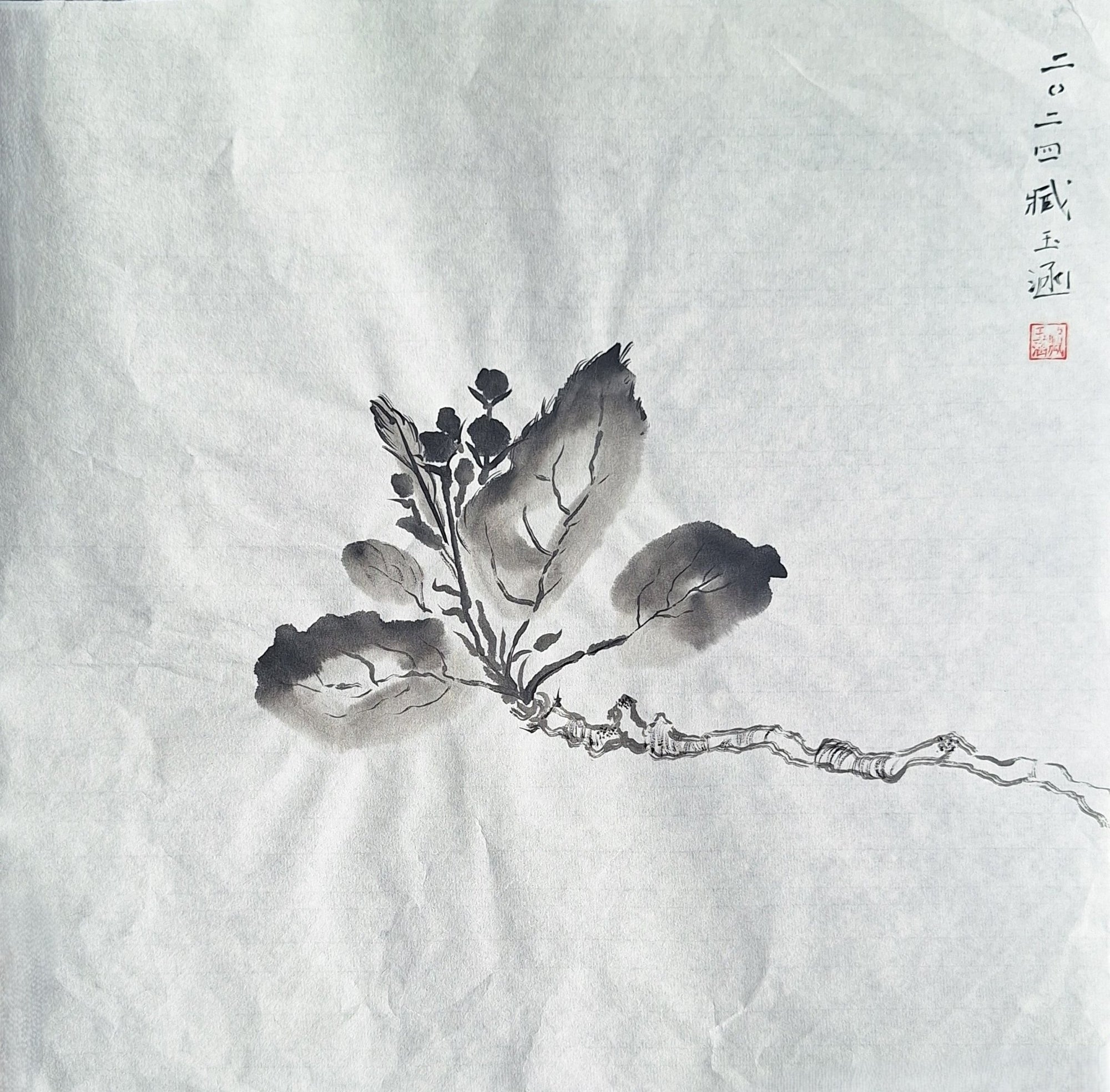 Chinese Ink Painting 'Apple Blossom 3' - Origional Art Work - Saw Framed