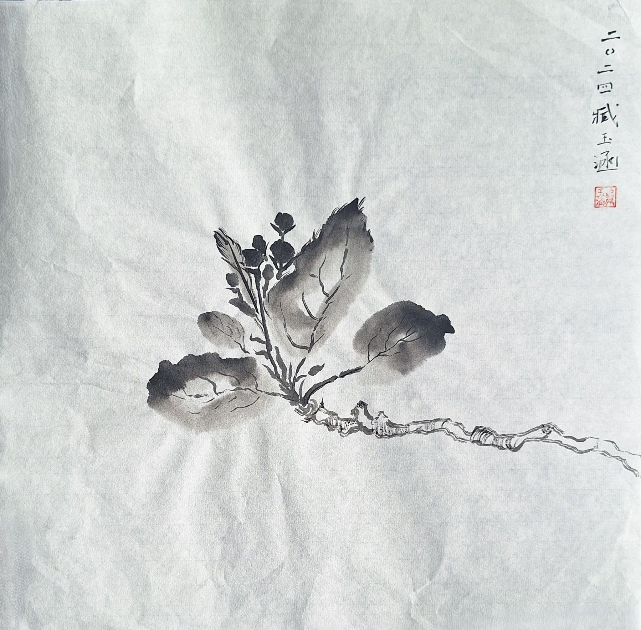 Chinese Ink Painting 'Apple Blossom 3' - Origional Art Work - Saw Framed