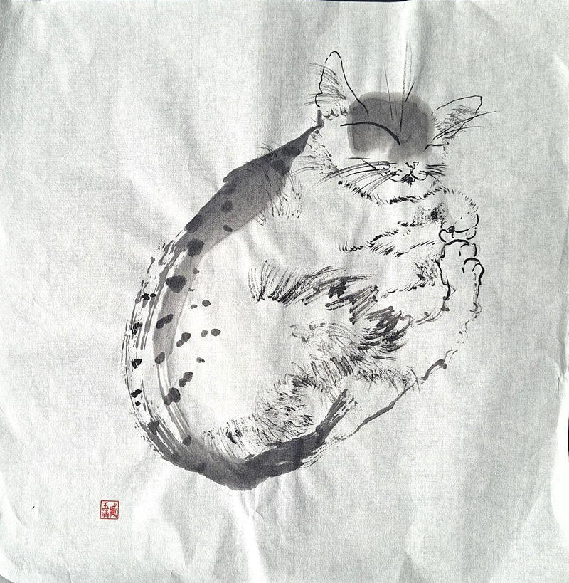 Chinese Ink Painting 'Cat 1' - Origional Art Work - Saw Framed