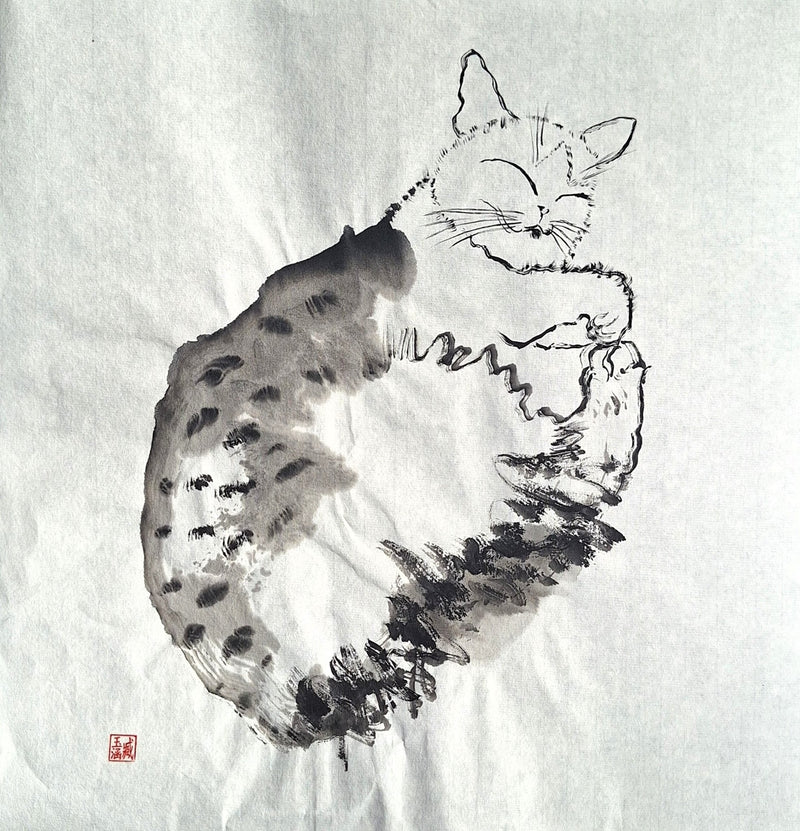 Chinese Ink Painting 'Cat 3' - Origional Art Work - Saw Framed