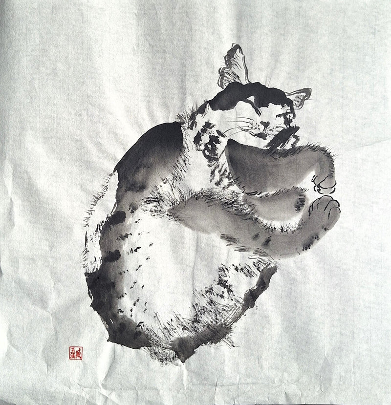 Chinese Ink Painting 'Cat 4' - Origional Art Work - Saw Framed