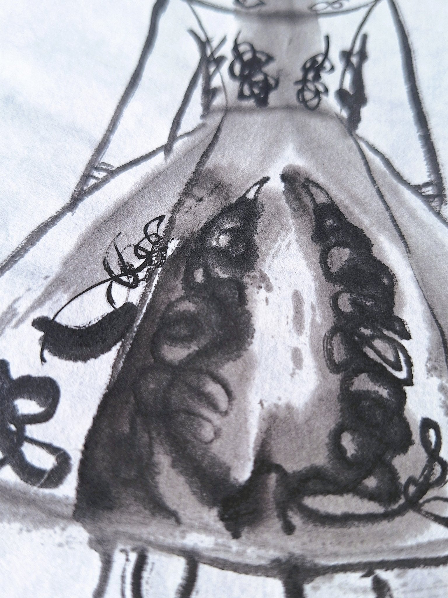 Chinese Ink Painting 'Itish Dancers' - Origional Art Work - Saw Framed