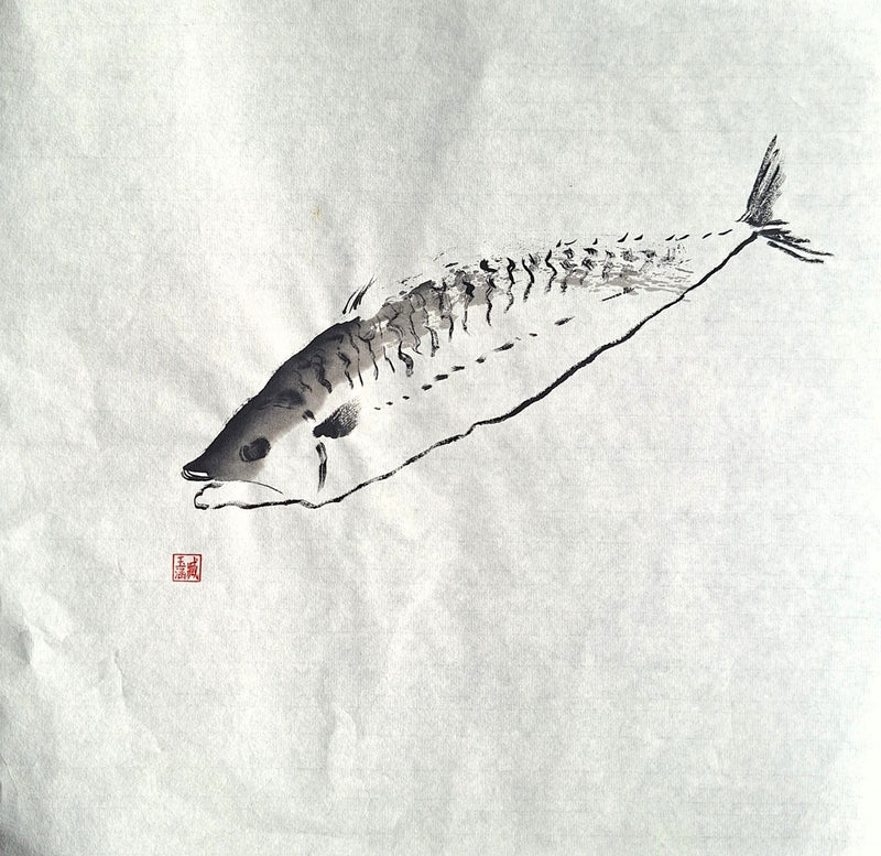 Chinese Ink Painting 'Mackerel 1' - Origional Art Work - Saw Framed