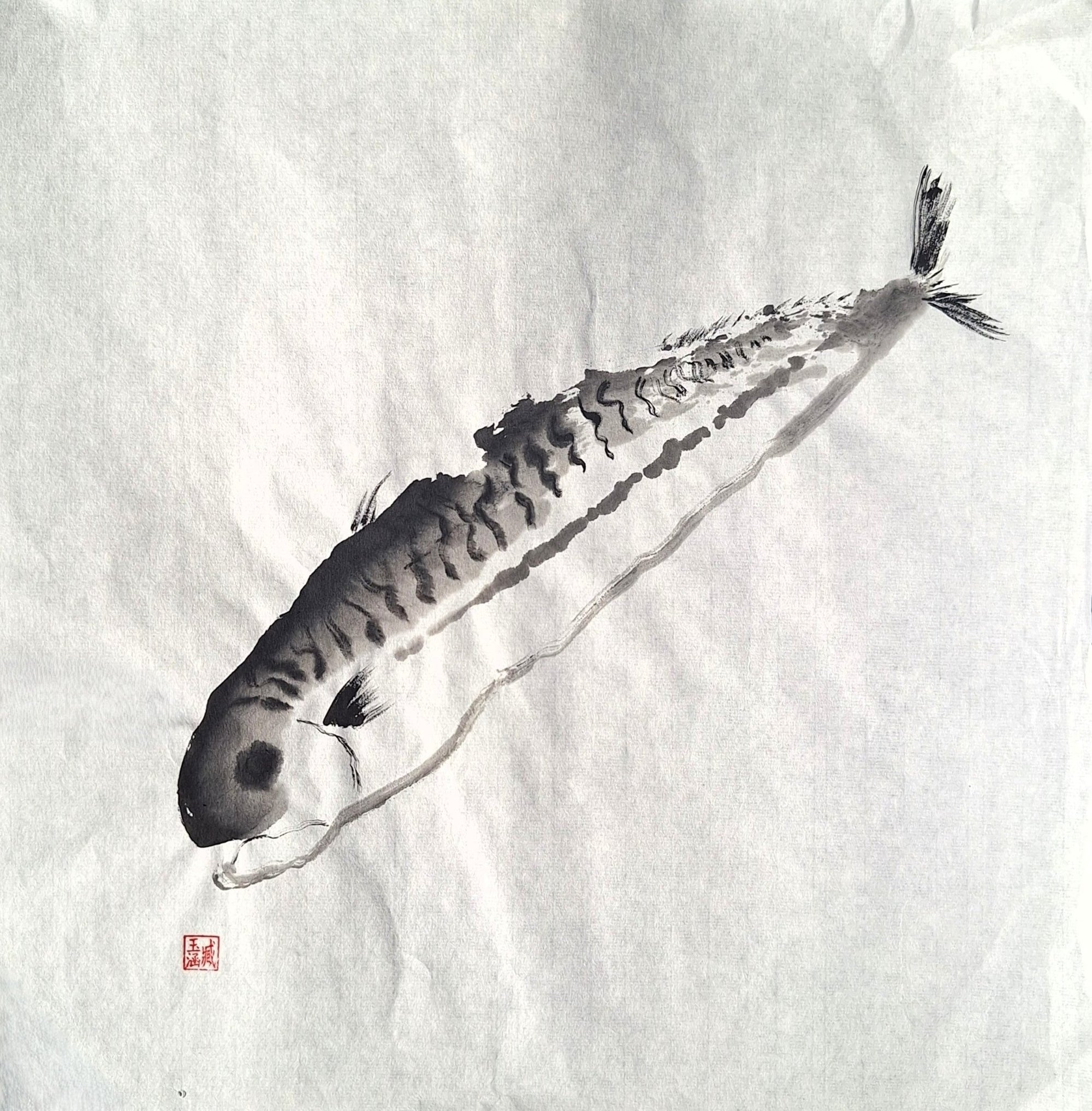 Chinese Ink Painting 'Mackerel 2' - Origional Art Work - Saw Framed