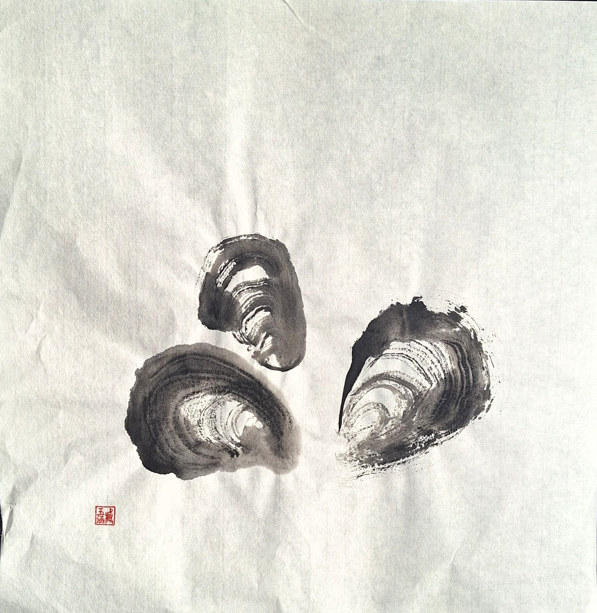 Chinese Ink Painting 'Mussels 1'- Origional Art Work - Saw Framed