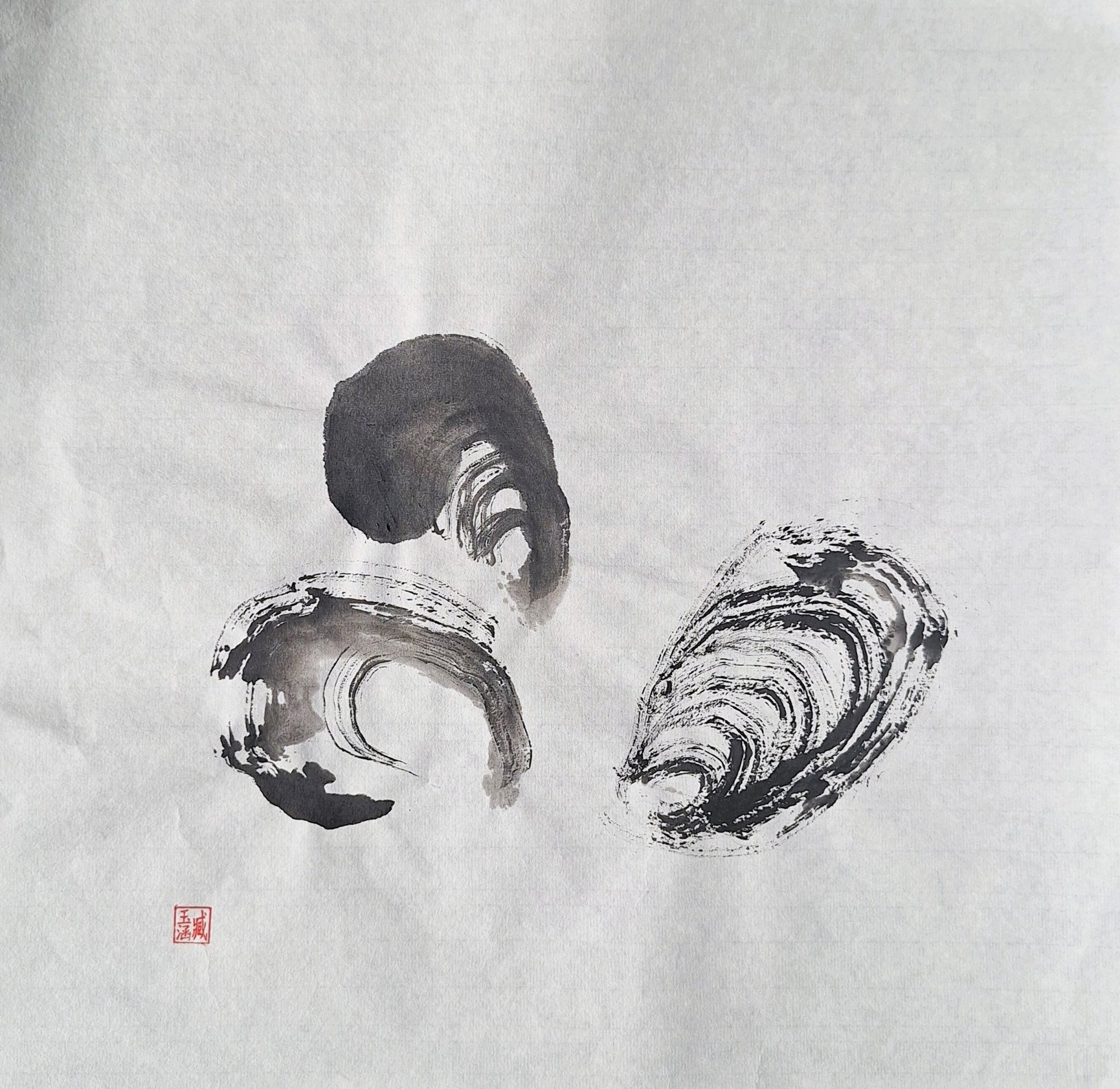 Chinese Ink Painting 'Mussels 2'- Origional Art Work - Saw Framed