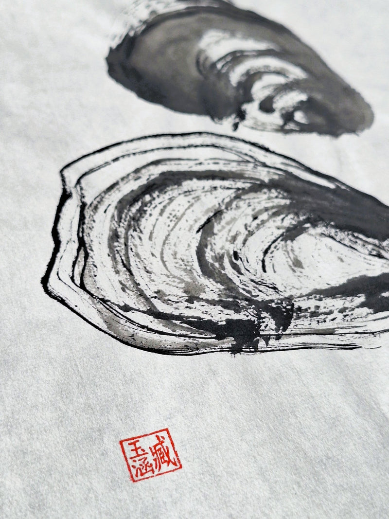 Chinese Ink Painting 'Mussels 4'- Origional Art Work - Saw Framed