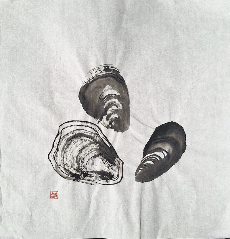 Chinese Ink Painting 'Mussels 4'- Origional Art Work - Saw Framed