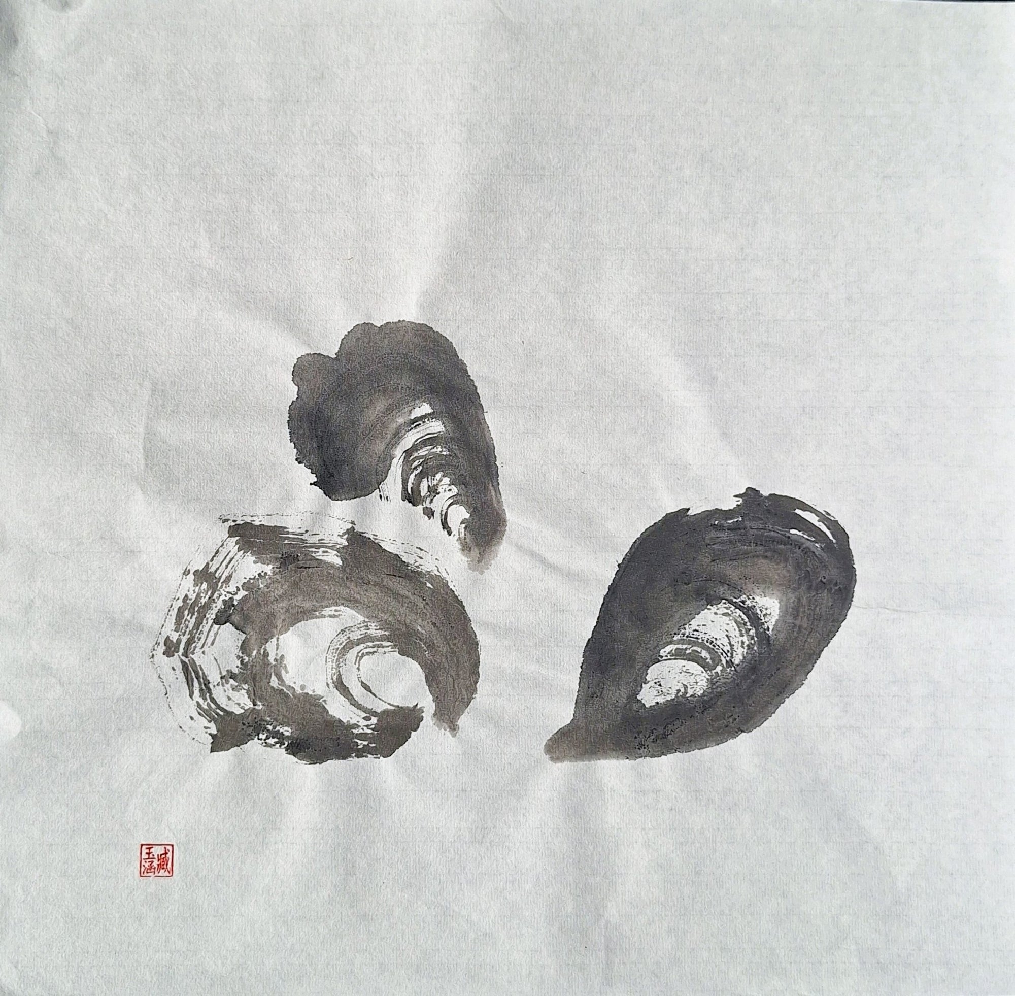 Chinese Ink Painting 'Mussels 5'- Origional Art Work - Saw Framed