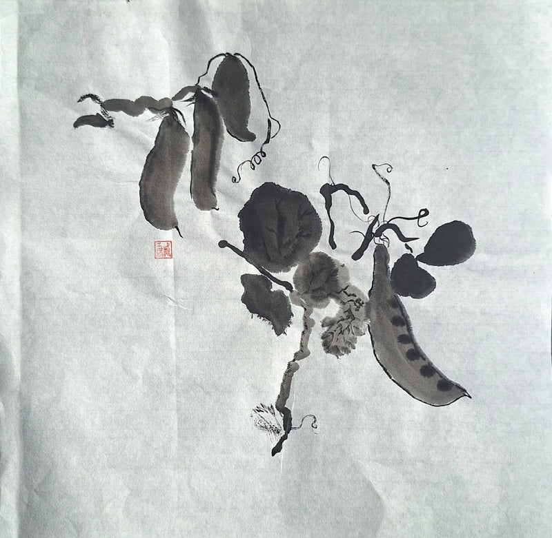 Chinese Ink Painting 'Peas' - Origional Art Work - Saw Framed