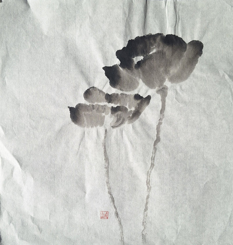 Chinese Ink Painting 'Poppies 5' - Origional Art Work - Saw Framed