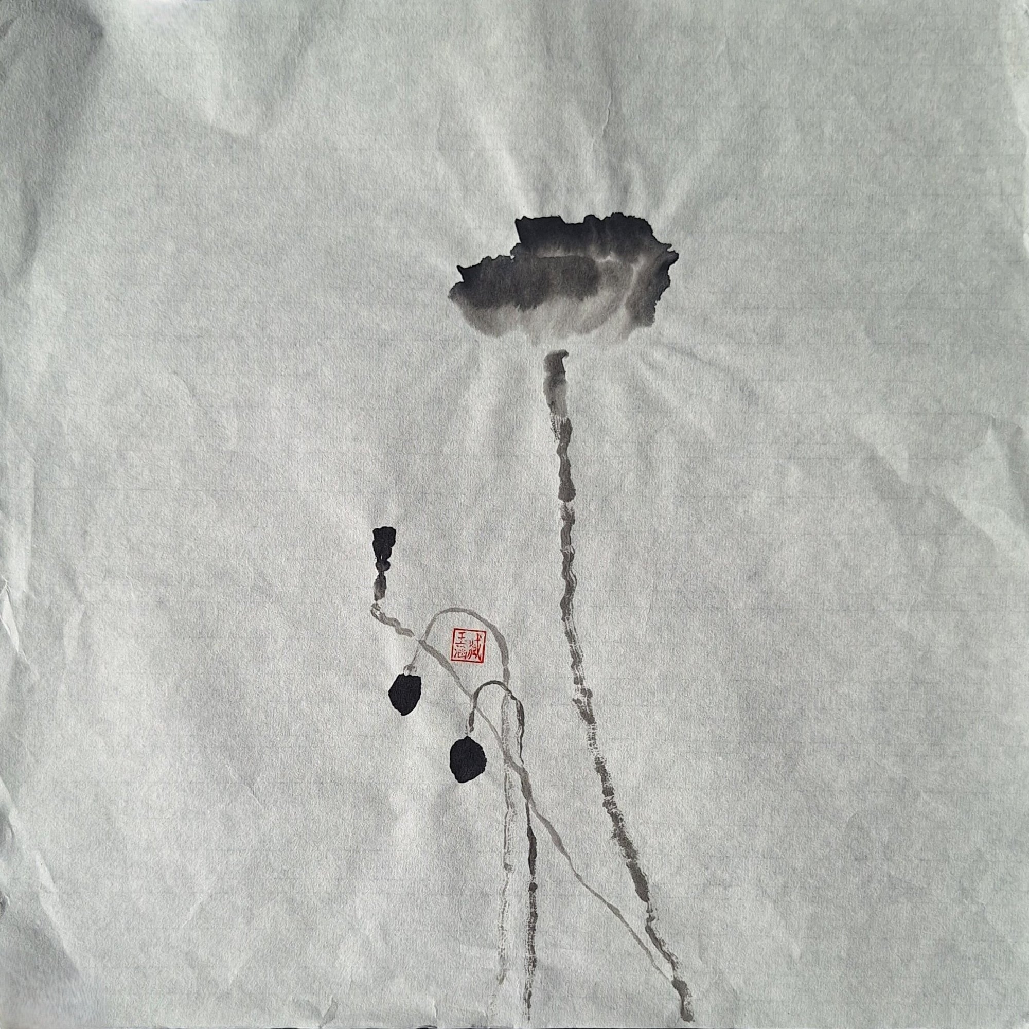 Chinese Ink Painting 'Poppies 7' - Origional Art Work - Saw Framed