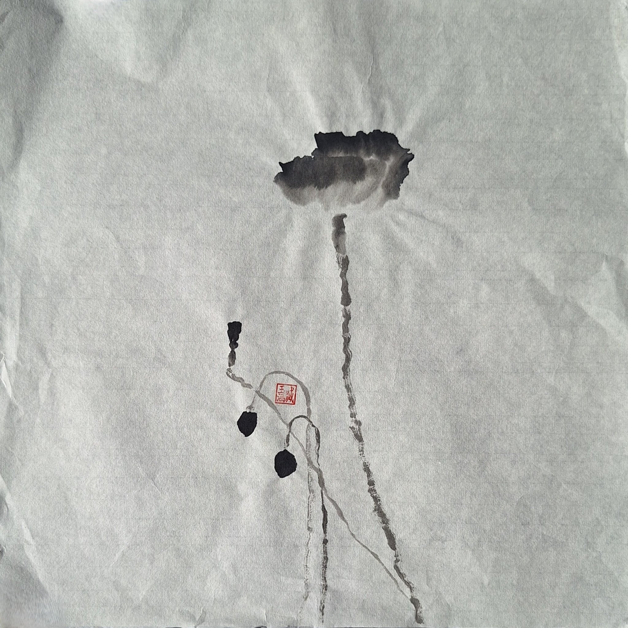 Chinese Ink Painting 'Poppies 7' - Origional Art Work - Saw Framed