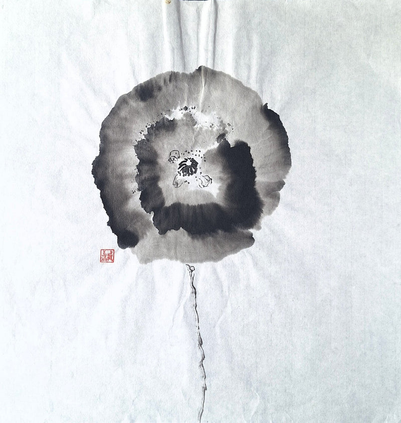 Chinese Ink Painting 'Poppies 9' - Origional Art Work - Saw Framed