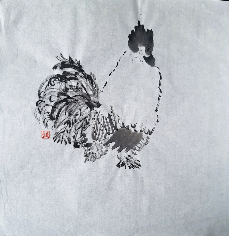 Chinese Ink Painting 'Rooster 1' - Origional Art Work - Saw Framed