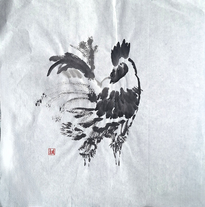 Chinese Ink Painting 'Rooster 2' - Origional Art Work - Saw Framed