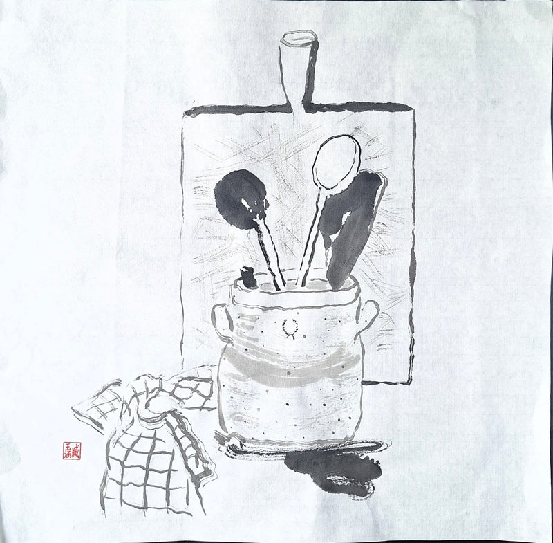 Chinese Ink Painting 'Spoon Jar' - Origional Art Work - Saw Framed