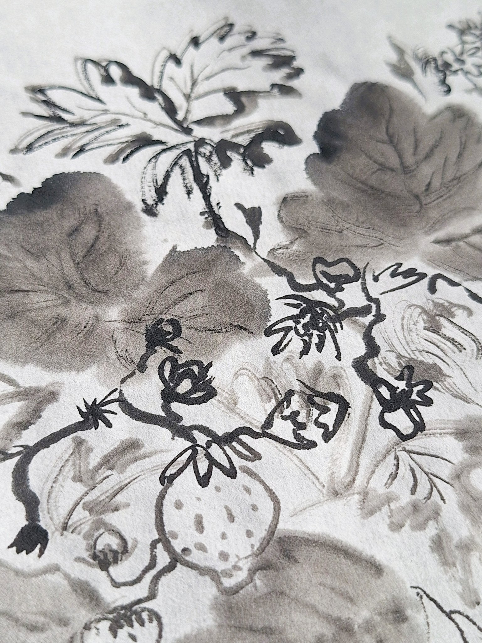 Chinese Ink Painting 'Strawberries Pots' - Origional Art Work - Saw Framed