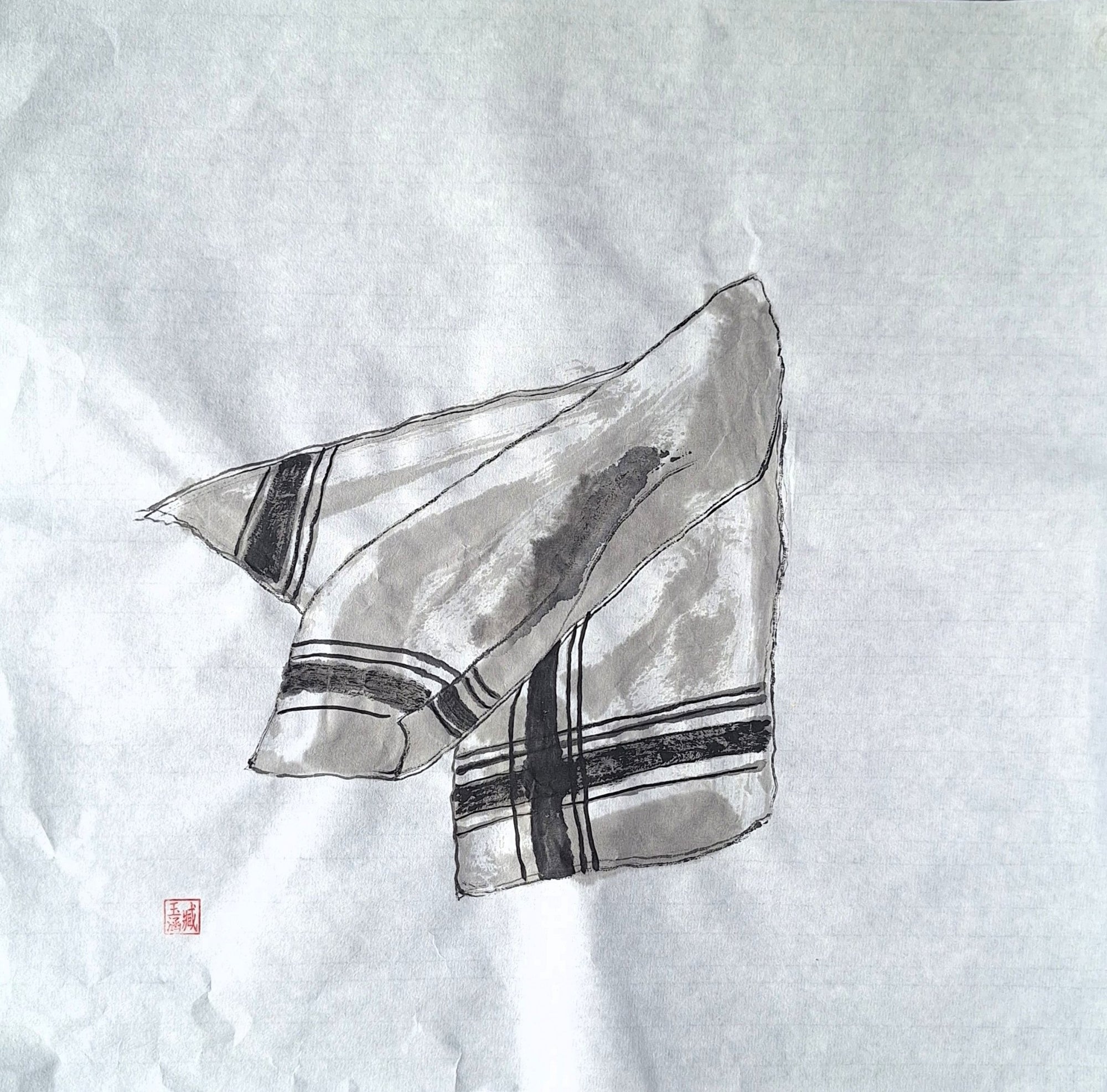 Chinese Ink Painting 'Tea Towel' - Origional Art Work - Saw Framed