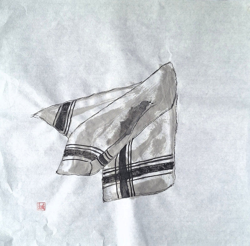 Chinese Ink Painting 'Tea Towel' - Origional Art Work - Saw Framed