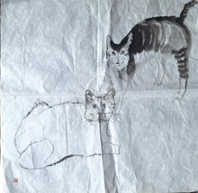 Chinese Ink Painting 'Two Cats' - Origional Art Work - Saw Framed