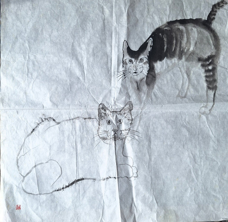 Chinese Ink Painting 'Two Cats' - Origional Art Work - Saw Framed