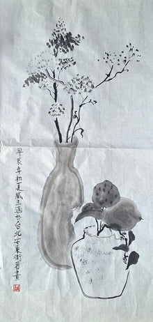 Chinese Ink Painting 'Two Vases' - Origional Art Work - Saw Framed